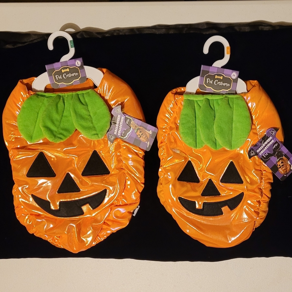 Woof Shimmering Pumpkin Puffer Coat Costume - Orange Black and Green, M & L